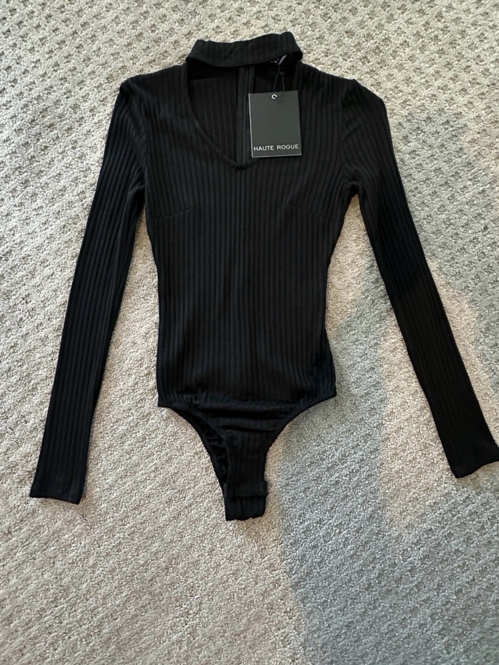 Haute Rogue Black Ribbed Long-Sleeve Bodysuit
